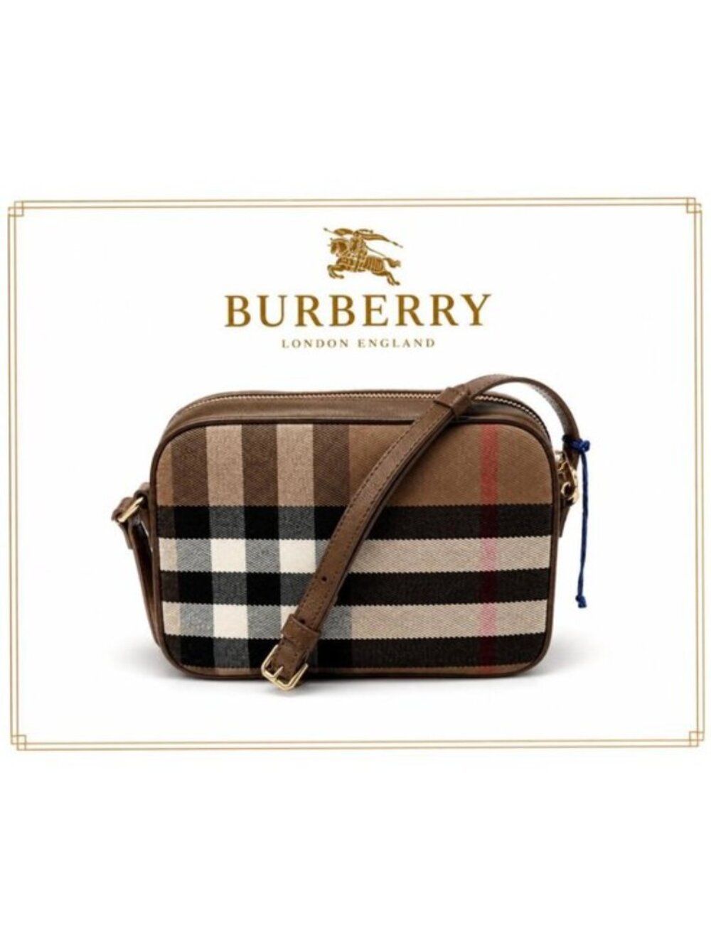 Authentic Burberry Vintage Check Brown Camera Bag NWT